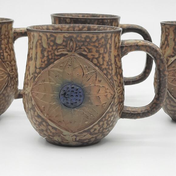 Set of 6 Vintage Coffee Cups Mugs Flower with Blue Center Made In Japan - Picture 2 of 11